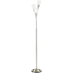 HOMCOM Modern Floor Lights with 3-Light Upright Design, Foot Switch, Steel Frame, Floor Standing Lamp for Living Room & Bedroom, Silver Aosom UK