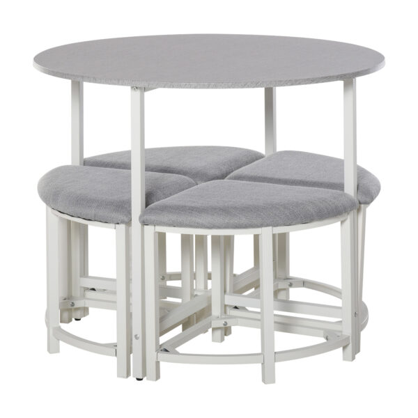 HOMCOM Modern Round Dining Table Set with 4 Upholstered Stools for Dining Room, Kitchen, Dinette Aosom UK
