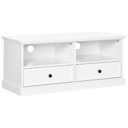 HOMCOM Modern TV Unit Cabinet for TVs up to 45 Inches, TV Stand with Drawers, Open Shelves, Cable Holes for Living Room, White