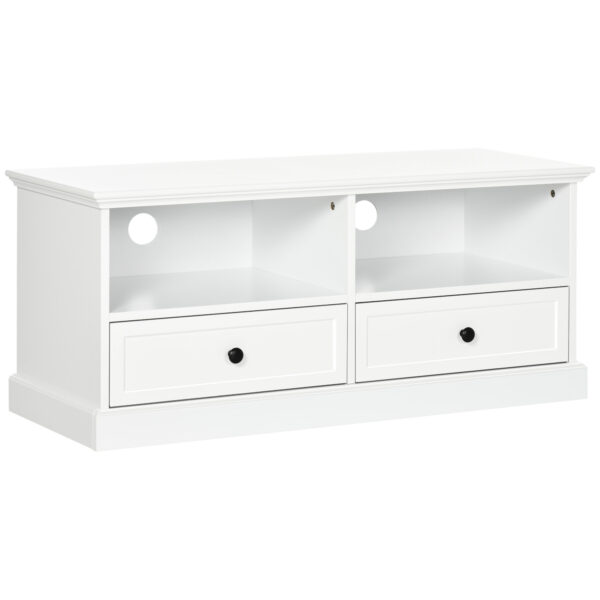 HOMCOM Modern TV Unit Cabinet for TVs up to 45 Inches, TV Stand with Drawers, Open Shelves, Cable Holes for Living Room, White