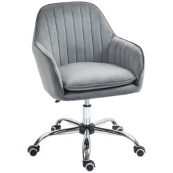 HOMCOM Office Chair, Swivel Desk Chair, Velvet-Feel Fabric Vanity Chair with Adjustable Height & Rolling Wheels for Home Work Study, Grey Aosom UK