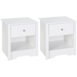 HOMCOM Set of 2 Modern White Bedside Tables with Drawer & Shelf, Bedroom & Living Room Aosom UK