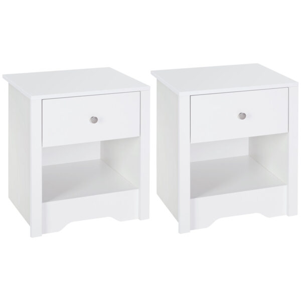 HOMCOM Set of 2 Modern White Bedside Tables with Drawer & Shelf, Bedroom & Living Room Aosom UK