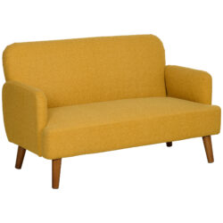 HOMCOM Velvet Feel Fabric 2 Seater Sofa, Small Sofa Loveseat with 21cm Thick Padding and Wood Legs, Yellow Aosom UK