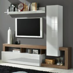 Hanmer Small White Gloss Entertainment Wall Unit In Mercure