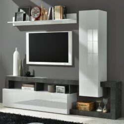 Hanmer Small White Gloss Entertainment Wall Unit In Oxide