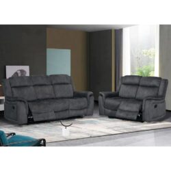 Jeddah Plush Velvet Recliner 3+2 Seater Sofa Set In Dark Grey