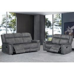 Jeddah Plush Velvet Recliner 3+2 Seater Sofa Set In Light Grey