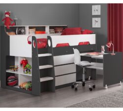 Jupiter - Single - Kids Mid Sleeper Cabin Bed - Grey and White - Wood - 3ft - Happy Beds