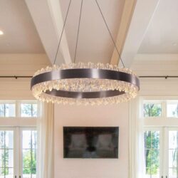 Lightsin Crystal LED Pendant Light Gold Circular Chandelier with Crystal Edges