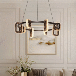 Lightsin Gold Geometric LED Pendant Light with Acrylic Accents Modern Crystal Chandelier