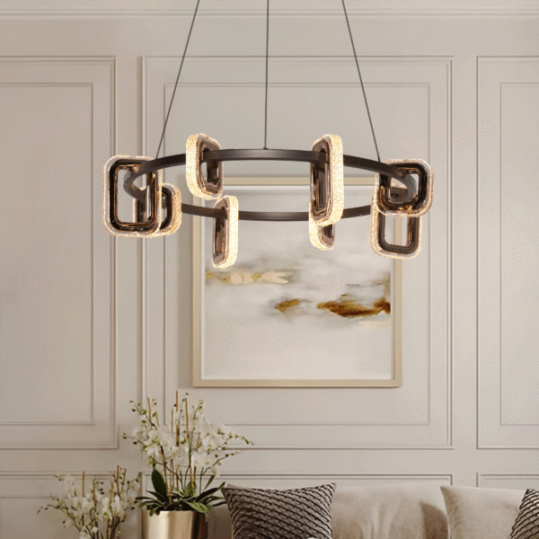 Lightsin Gold Geometric LED Pendant Light with Acrylic Accents Modern Crystal Chandelier
