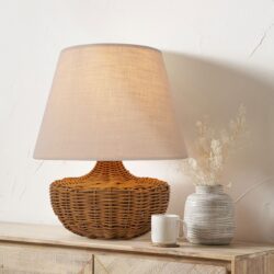 Lightsin Handwoven Rattan Table Lamp with Linen Shaded