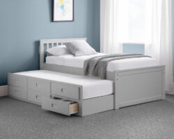 Maisie - Single - Kids Guest Bed - Storage and Underbed Trundle - Light Grey - Wooden - 3ft - Happy Beds