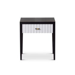 Malibu 1 Drawer Bedside Table - Black Satin Veneer & Hairline White