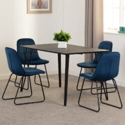 Mequon Black Marble Effect Dining Table With 4 Lyster Blue Chairs