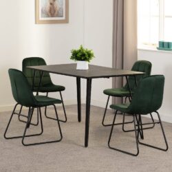 Mequon Black Marble Effect Dining Table With 4 Lyster Green Chairs