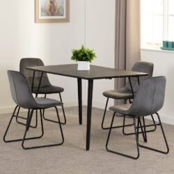 Mequon Black Marble Effect Dining Table With 4 Lyster Grey Chairs