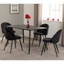 Mequon Black Marble Effect Dining Table With 4 Velvet Chairs