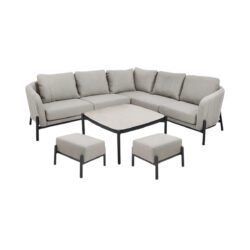 Nori Small Outdoor Corner Seating Set with Coffee Table and Footstools - Putty