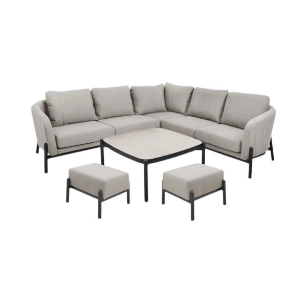 Nori Small Outdoor Corner Seating Set with Coffee Table and Footstools - Putty