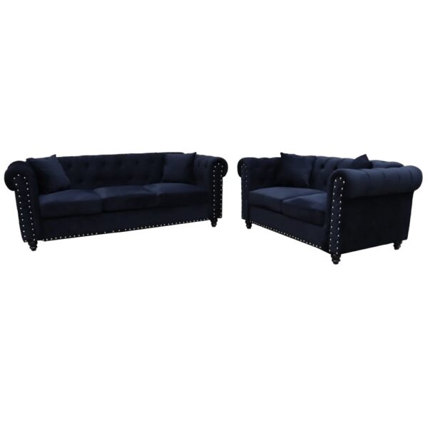 Oceanside Velvet 3+2 Seater Sofa Set In Black