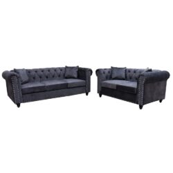 Oceanside Velvet 3+2 Seater Sofa Set In Dark Grey