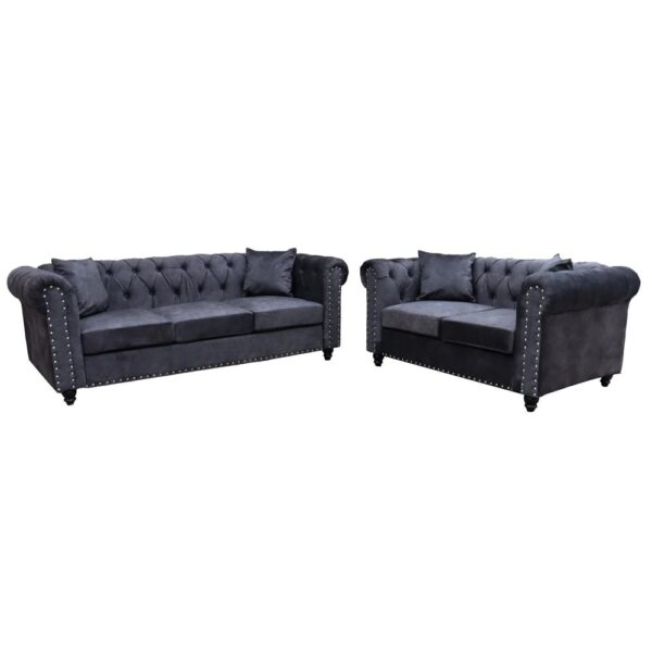 Oceanside Velvet 3+2 Seater Sofa Set In Dark Grey