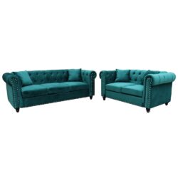 Oceanside Velvet 3+2 Seater Sofa Set In Green