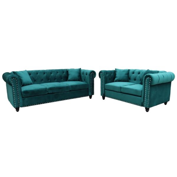 Oceanside Velvet 3+2 Seater Sofa Set In Green