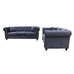 Oceanside Velvet 3+2 Seater Sofa Set In Medium Grey