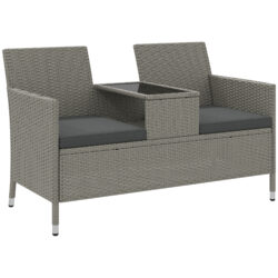 Outsunny 2-Seater PE Rattan Outdoor Garden Bench w/ Centre Table Grey