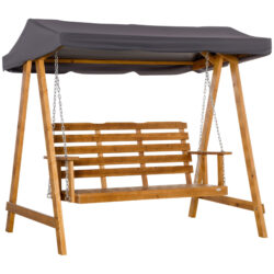 Outsunny 3 Seater Garden Swing Chair Outdoor Wooden Swing Bench Hammock with Adjustable Canopy Aosom UK