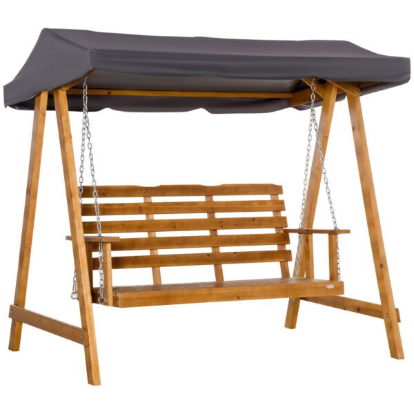 Outsunny 3 Seater Garden Swing Chair Outdoor Wooden Swing Bench Hammock with Adjustable Canopy Aosom UK