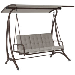 Outsunny 3 Seater Garden Swing Seat Bed, Convertible Swing Chair Bench with UPF30+ Adjustable Canopy, Cushioned Seat and Weather Resistant Steel Frame, Grey
