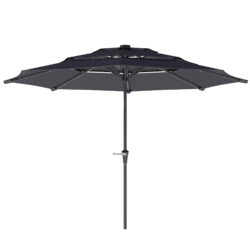 Outsunny 3-Tier Garden Parasol with Solar LED Lights, UPF 30+, Tilt Mechanism & Crank Handle, for Market Terrace, Dark Grey