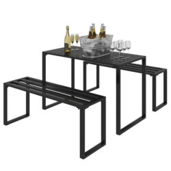 Outsunny 3Pcs Outdoor Dining Set Metal Beer Table Bench Patio Garden Yard Black Aosom UK