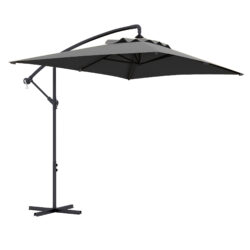 Outsunny 3x2m Cantilever Parasol with Cross Base, Banana Parasol with Crank Handle and 6 Ribs, Rectangular Hanging Patio Umbrella Aosom UK
