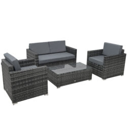 Outsunny 4 Pieces Wicker Steel Rattan Sofa Set Garden Chair Seat Furniture Patio Grey Aosom UK