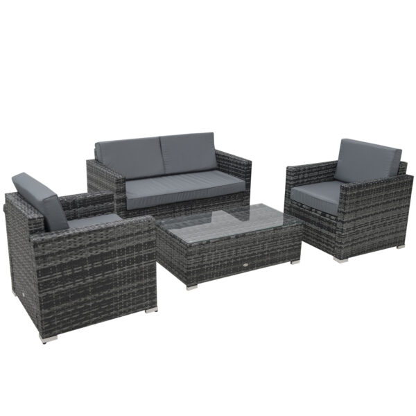 Outsunny 4 Pieces Wicker Steel Rattan Sofa Set Garden Chair Seat Furniture Patio Grey Aosom UK