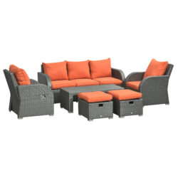 Outsunny 6pc Patio Furniture Set, Rattan Wicker with 3-Seat Sofa, 2 Single Sofas, 2 Footstools and Coffee Table Aosom UK