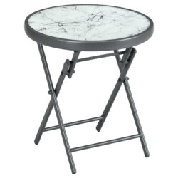 Outsunny Faux Marble Folding Patio Side Table: Compact Round Coffee Table for Outdoor Use, White Aosom UK