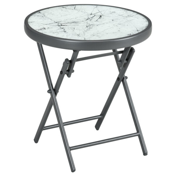 Outsunny Faux Marble Folding Patio Side Table: Compact Round Coffee Table for Outdoor Use, White Aosom UK