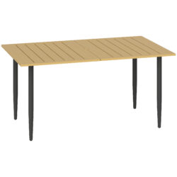 Outsunny Garden Dining Table for 6 Person, Rectangle Outdoor Coffee Table with 5 cm Parasol Hole, Slatted Tabletop and Steel Frame for Patio Balcony, Brown
