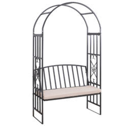 Outsunny Garden Metal Arch Bench, Outdoor Furniture Chair with Cushion Outdoor Patio Rose Trellis Arbour Pergola, for Climbing Plant 114x 60 x 206 cm