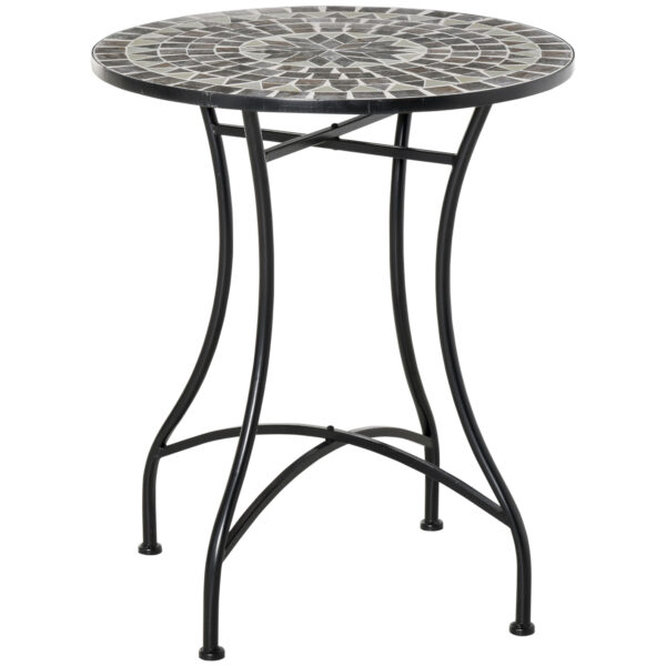 Outsunny Mosaic Side Table, 60cm Round Bistro Coffee Table, Plant Stand for Indoor, Outdoor, Garden, Patio, Balcony, Grey Aosom UK