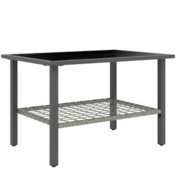 Outsunny Outdoor Rattan Coffee Table with Tempered Glass Top, Storage Shelf, Foot Pads, for Patio, Balcony, Mixed-grey Aosom UK