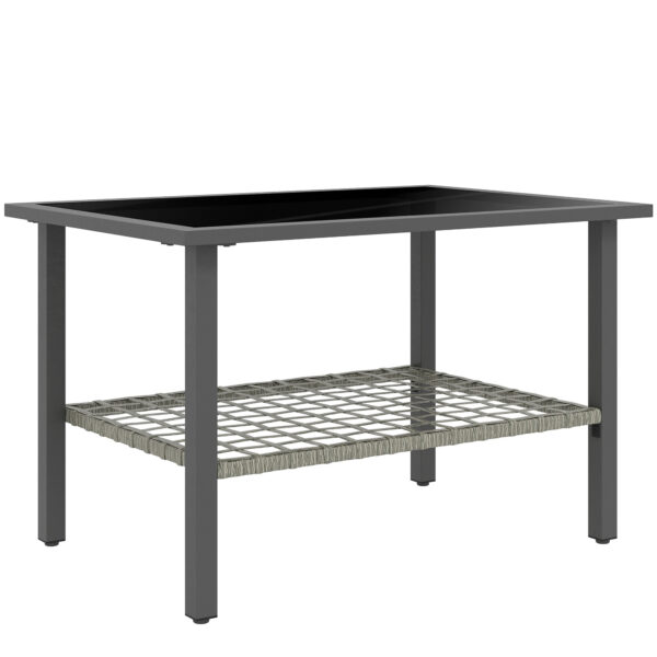 Outsunny Outdoor Rattan Coffee Table with Tempered Glass Top, Storage Shelf, Foot Pads, for Patio, Balcony, Mixed-grey Aosom UK