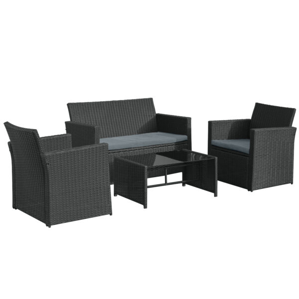 Outsunny Waterproof 4-Seater Rattan Sofa Set Garden Furniture Wicker Weave 2-seater Bench Chair, Coffee Table Conservatory Furniture, Black Aosom UK