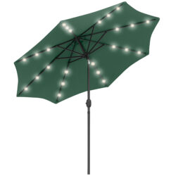 Outsunny Waterproof LED Patio Parasol: 2.7m Tilting Umbrella with Crank & 8 Ribs, Green Aosom UK